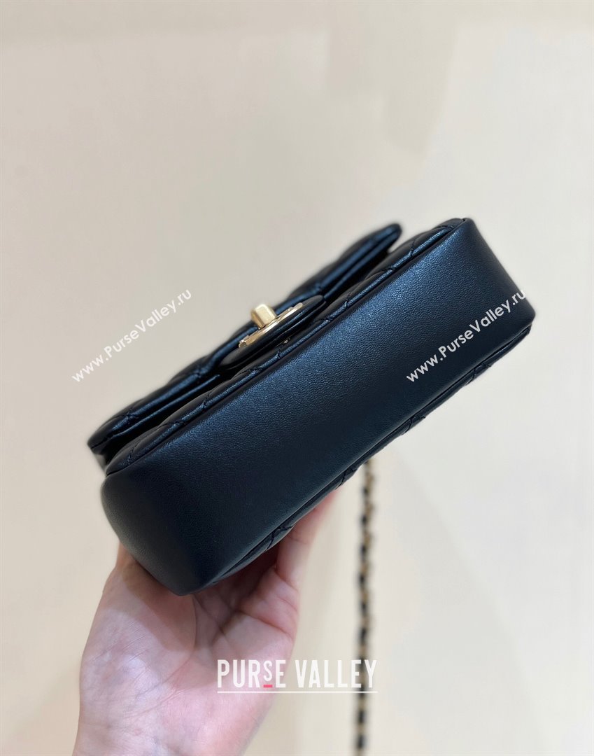 Chanel Shiny Lambskin Mini Flap Bag with Chain and Pearls AS4385 Black 2024 Top Quality (SHUNY-24091208)