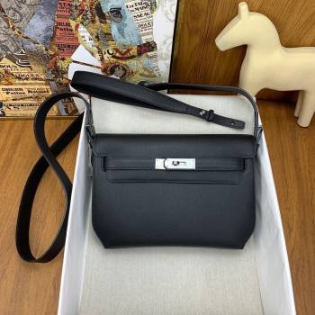 Hermes Kelly Depeches 25 Pouch in Original Epsom Leather Black/Silver 2024 (Full Handmade) (XYA-24041011)