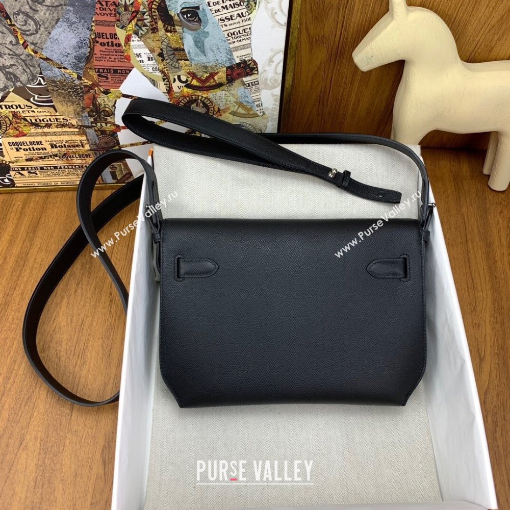 Hermes Kelly Depeches 25 Pouch in Original Epsom Leather Black/Silver 2024 (Full Handmade) (XYA-24041011)