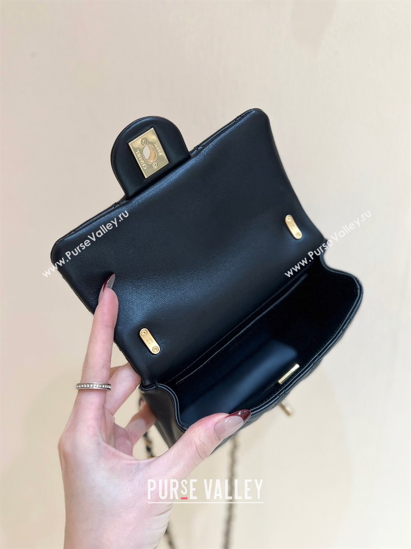 Chanel Shiny Lambskin Mini Flap Bag with Chain and Pearls AS4385 Black 2024 Top Quality (SHUNY-24091208)