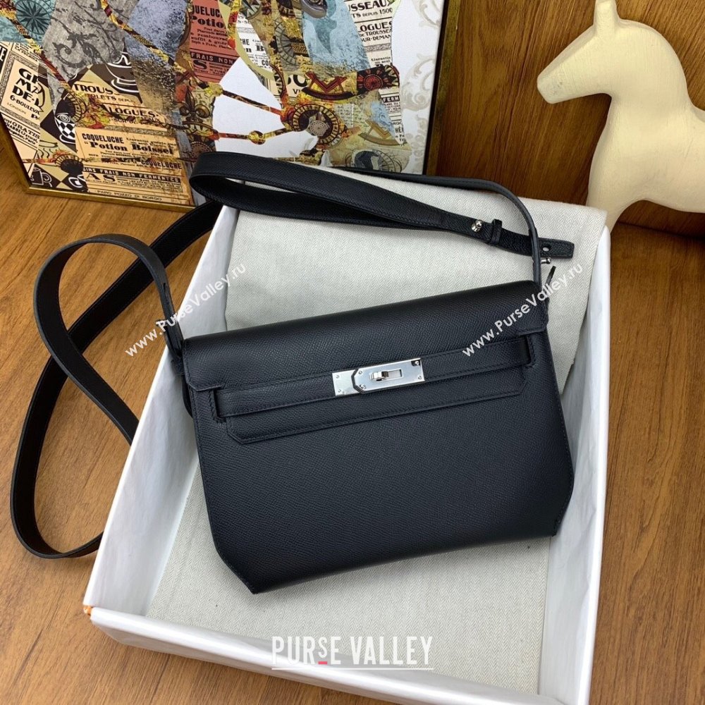 Hermes Kelly Depeches 25 Pouch in Original Epsom Leather Black/Silver 2024 (Full Handmade) (XYA-24041011)