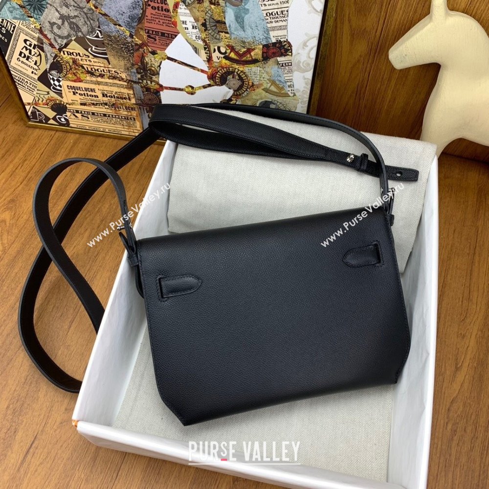 Hermes Kelly Depeches 25 Pouch in Original Epsom Leather Black/Silver 2024 (Full Handmade) (XYA-24041011)