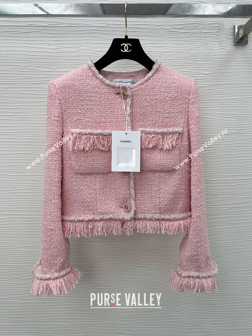 Chanel Tweed Jacket CH022313 Pink 2024 (Q-24022313)