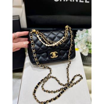 Chanel Shiny Lambskin Mini Flap Bag with Chain and Pearls AS4385 Black 2024 Top Quality (SHUNY-24091208)