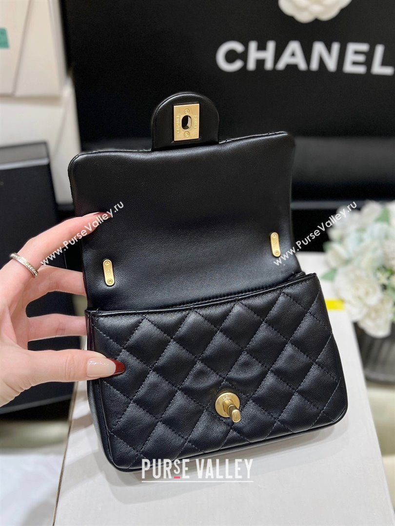 Chanel Shiny Lambskin Mini Flap Bag with Chain and Pearls AS4385 Black 2024 Top Quality (SHUNY-24091208)