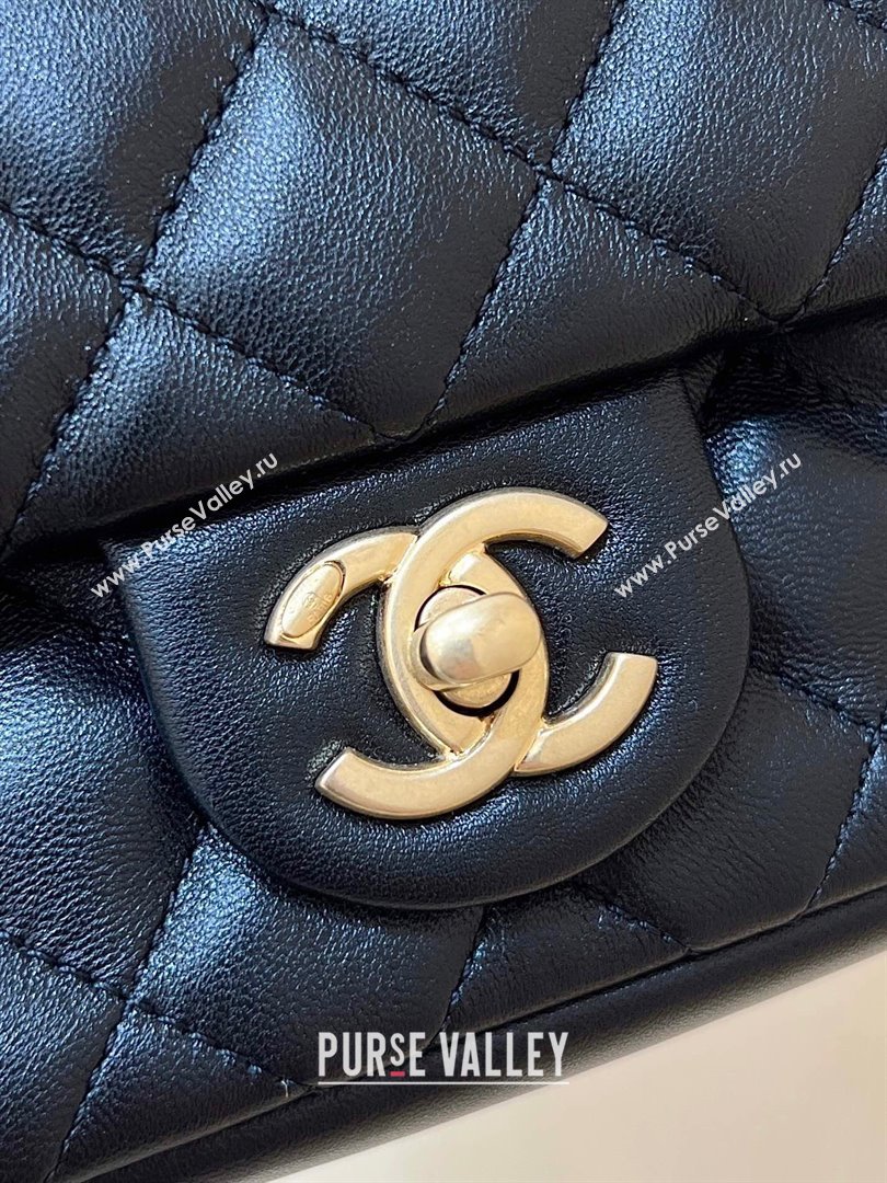 Chanel Shiny Lambskin Mini Flap Bag with Chain and Pearls AS4385 Black 2024 Top Quality (SHUNY-24091208)