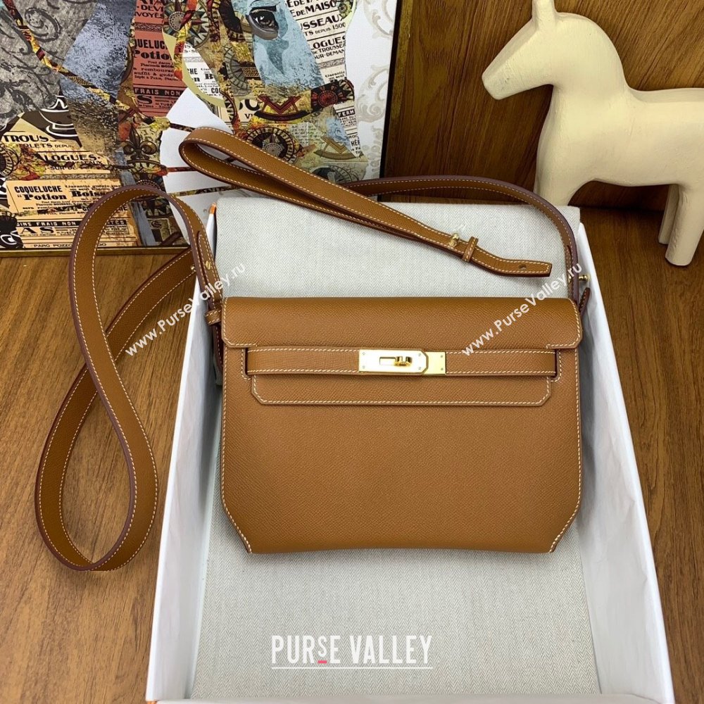 Hermes Kelly Depeches 25 Pouch in Original Epsom Leather Brown/Gold 2024 (Full Handmade) (XYA-24041012)