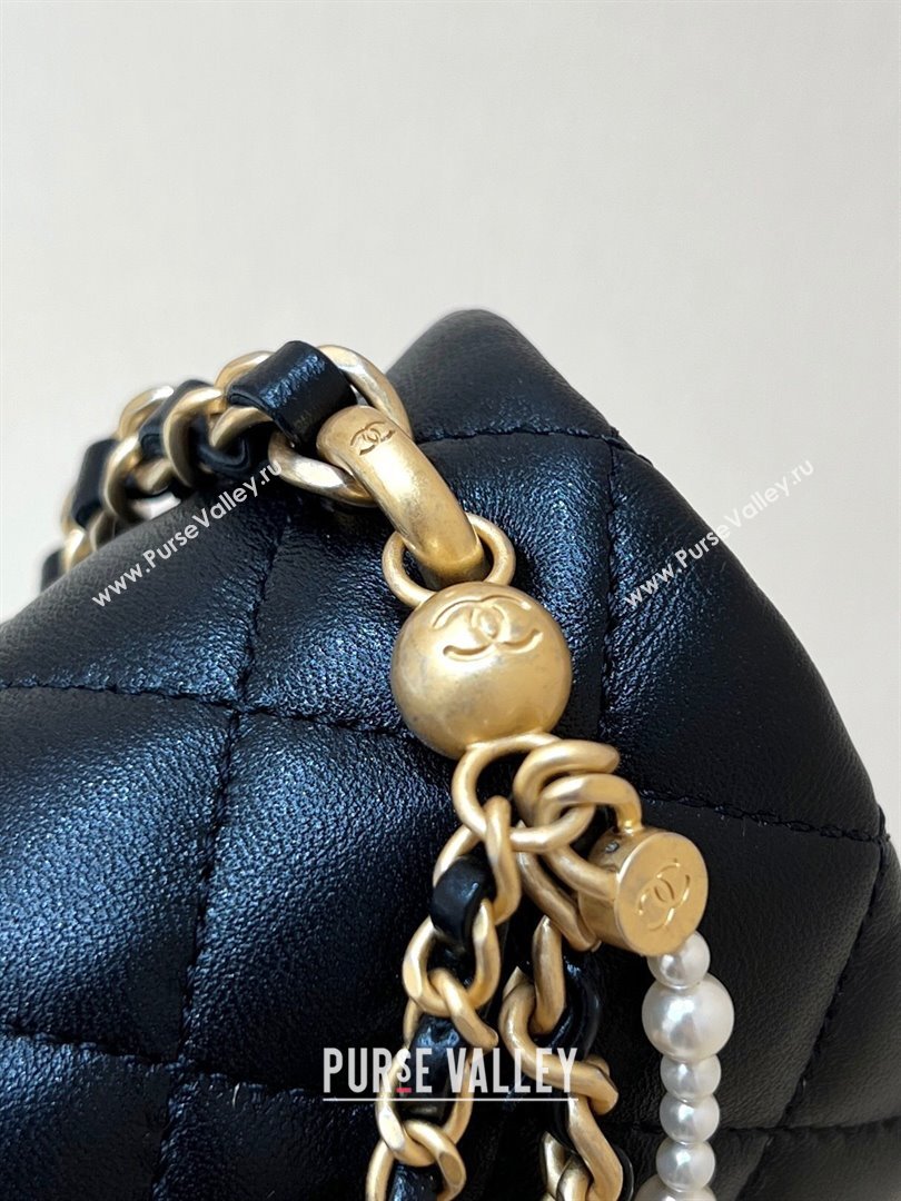 Chanel Shiny Lambskin Mini Flap Bag with Chain and Pearls AS4385 Black 2024 Top Quality (SHUNY-24091208)