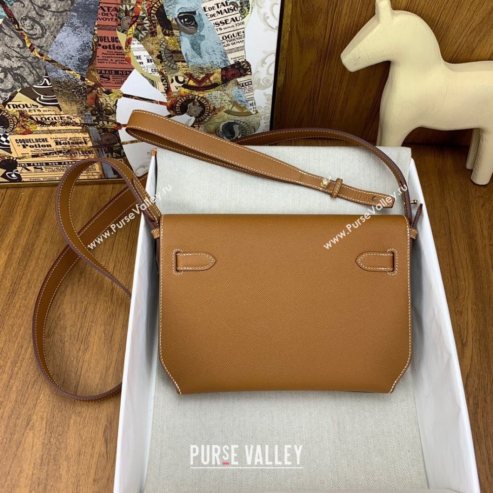 Hermes Kelly Depeches 25 Pouch in Original Epsom Leather Brown/Gold 2024 (Full Handmade) (XYA-24041012)