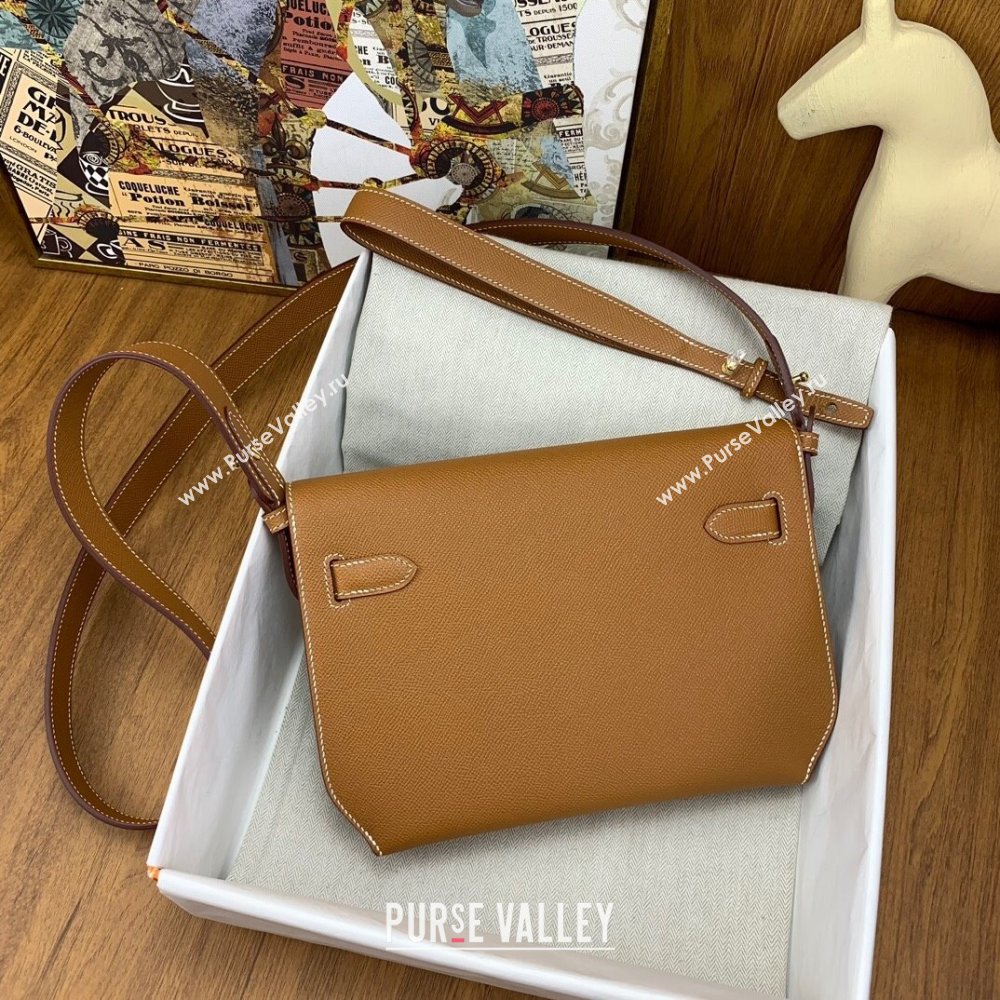 Hermes Kelly Depeches 25 Pouch in Original Epsom Leather Brown/Gold 2024 (Full Handmade) (XYA-24041012)