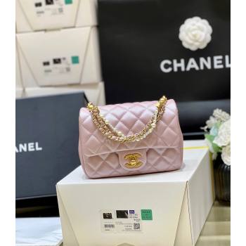 Chanel Shiny Lambskin Mini Flap Bag with Chain and Pearls AS4385 Pink 2024 Top Quality (SHUNY-24091209)