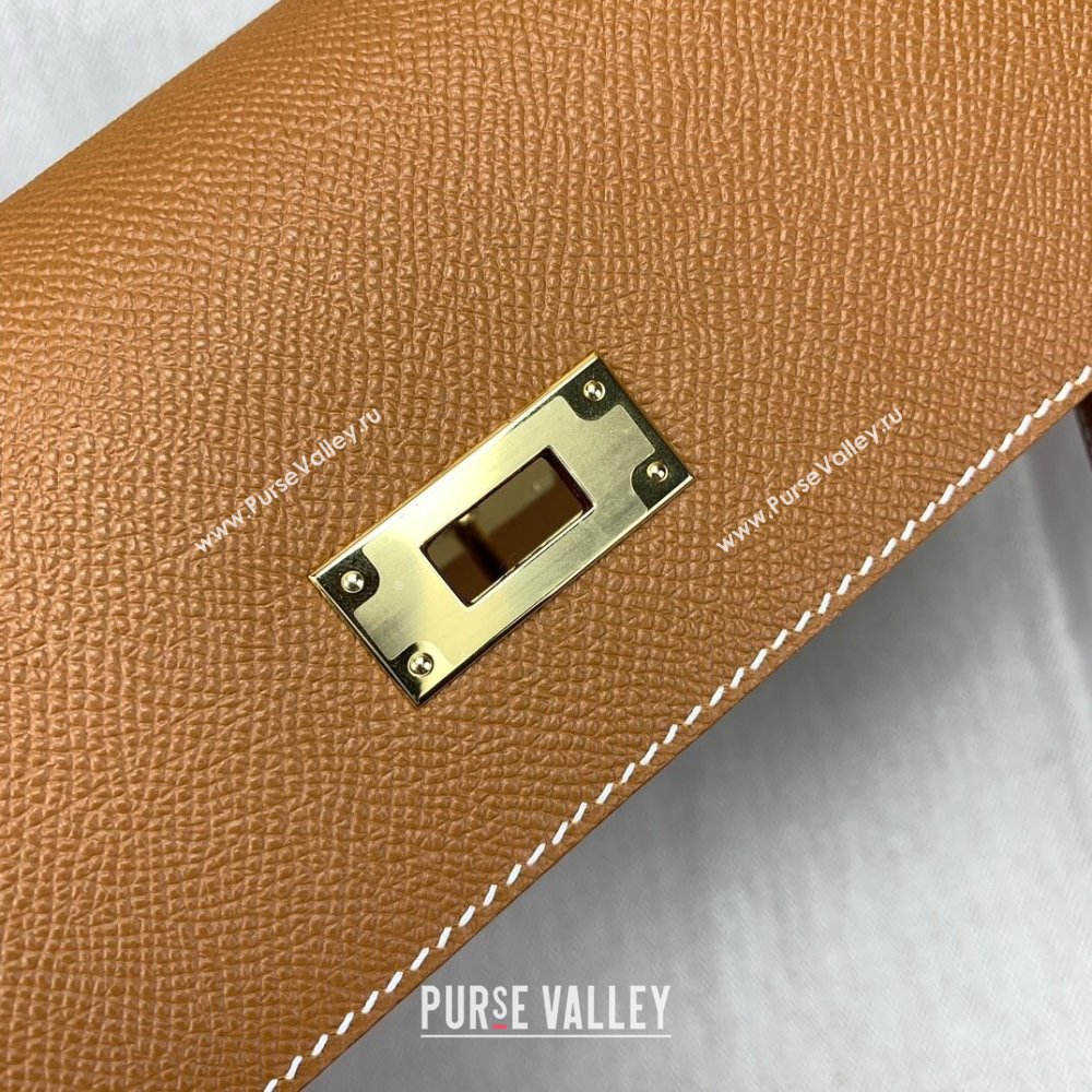 Hermes Kelly Depeches 25 Pouch in Original Epsom Leather Brown/Gold 2024 (Full Handmade) (XYA-24041012)