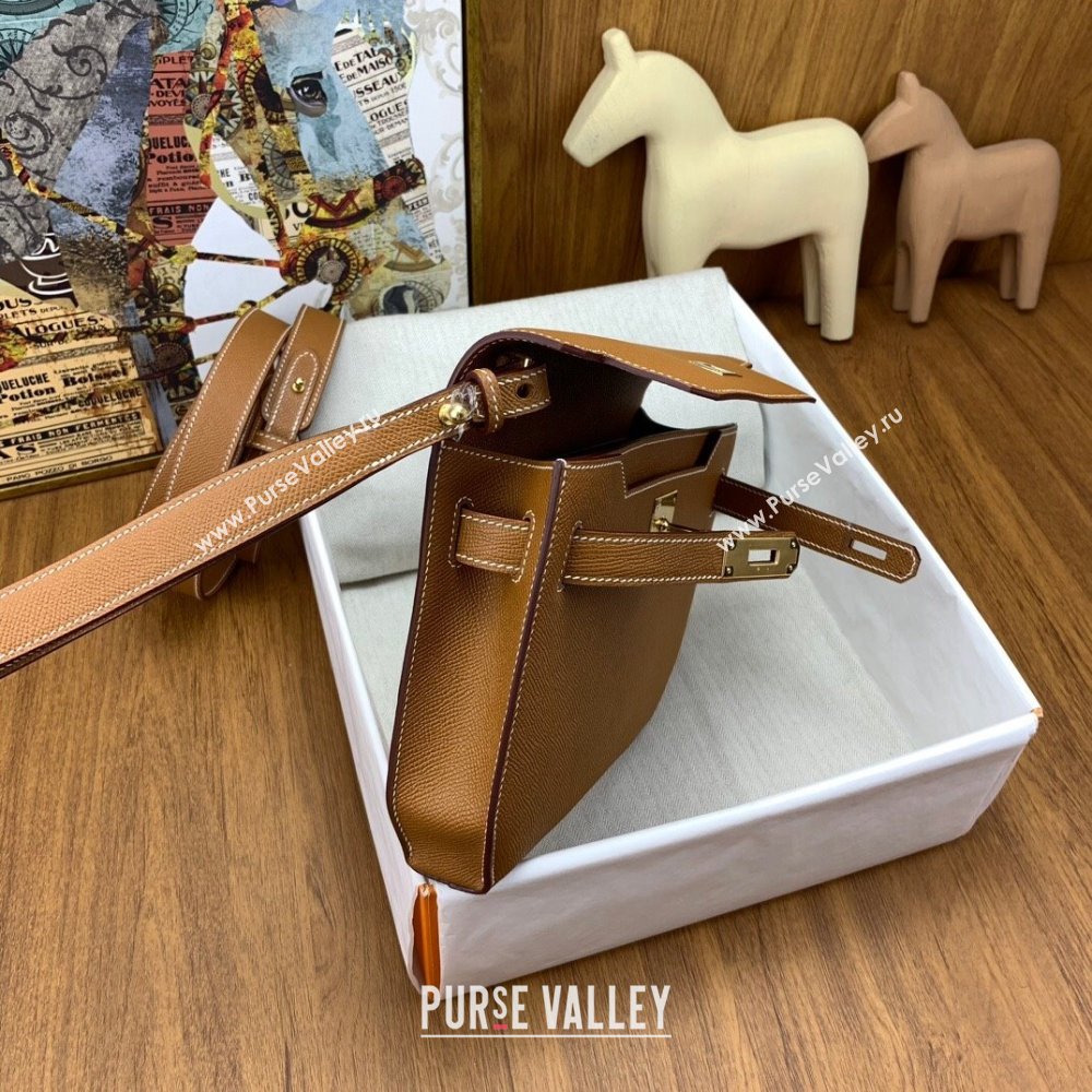 Hermes Kelly Depeches 25 Pouch in Original Epsom Leather Brown/Gold 2024 (Full Handmade) (XYA-24041012)