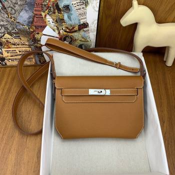 Hermes Kelly Depeches 25 Pouch in Original Epsom Leather Brown/Silver 2024 (Full Handmade) (XYA-24041013)