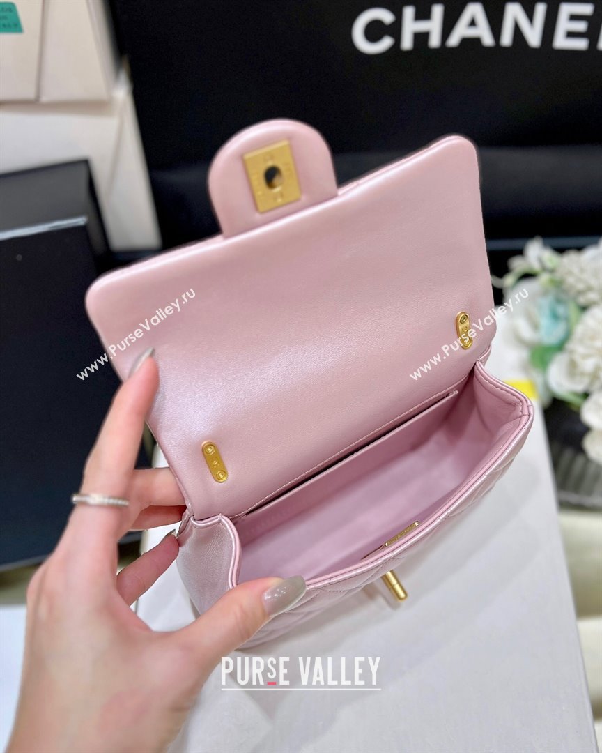 Chanel Shiny Lambskin Mini Flap Bag with Chain and Pearls AS4385 Pink 2024 Top Quality (SHUNY-24091209)