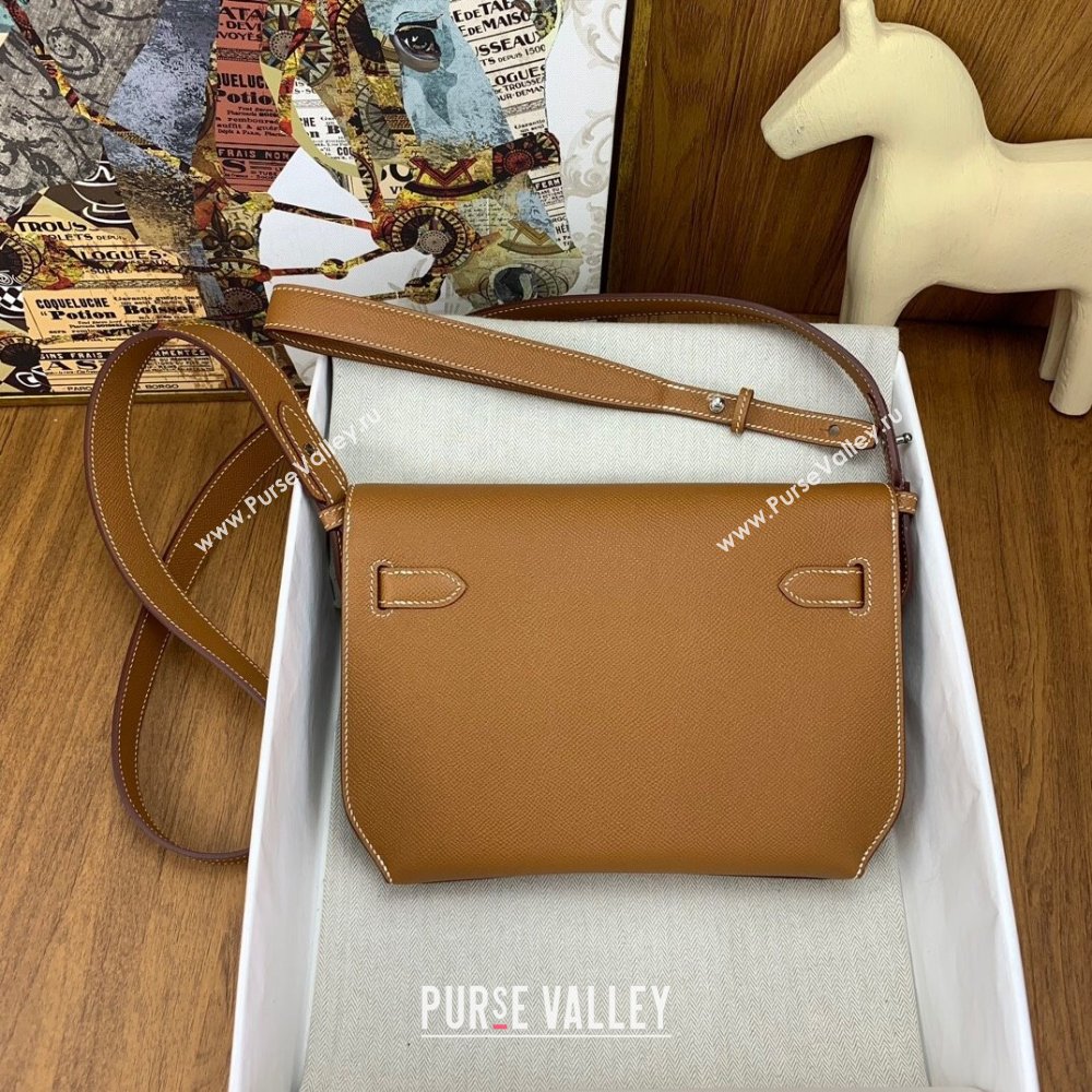 Hermes Kelly Depeches 25 Pouch in Original Epsom Leather Brown/Silver 2024 (Full Handmade) (XYA-24041013)