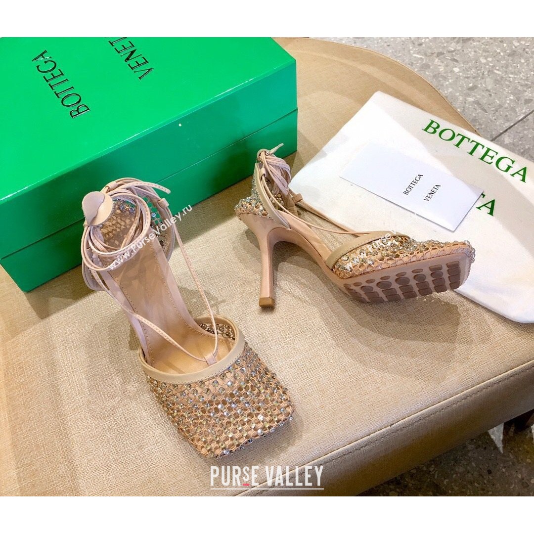 Bottega Veneta Sparkle Stretch Crystal Mesh Sandals 9cm Beige 2021 (MD-21081222)