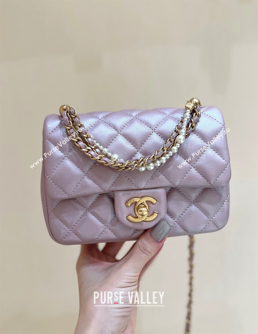 Chanel Shiny Lambskin Mini Flap Bag with Chain and Pearls AS4385 Pink 2024 Top Quality (SHUNY-24091209)