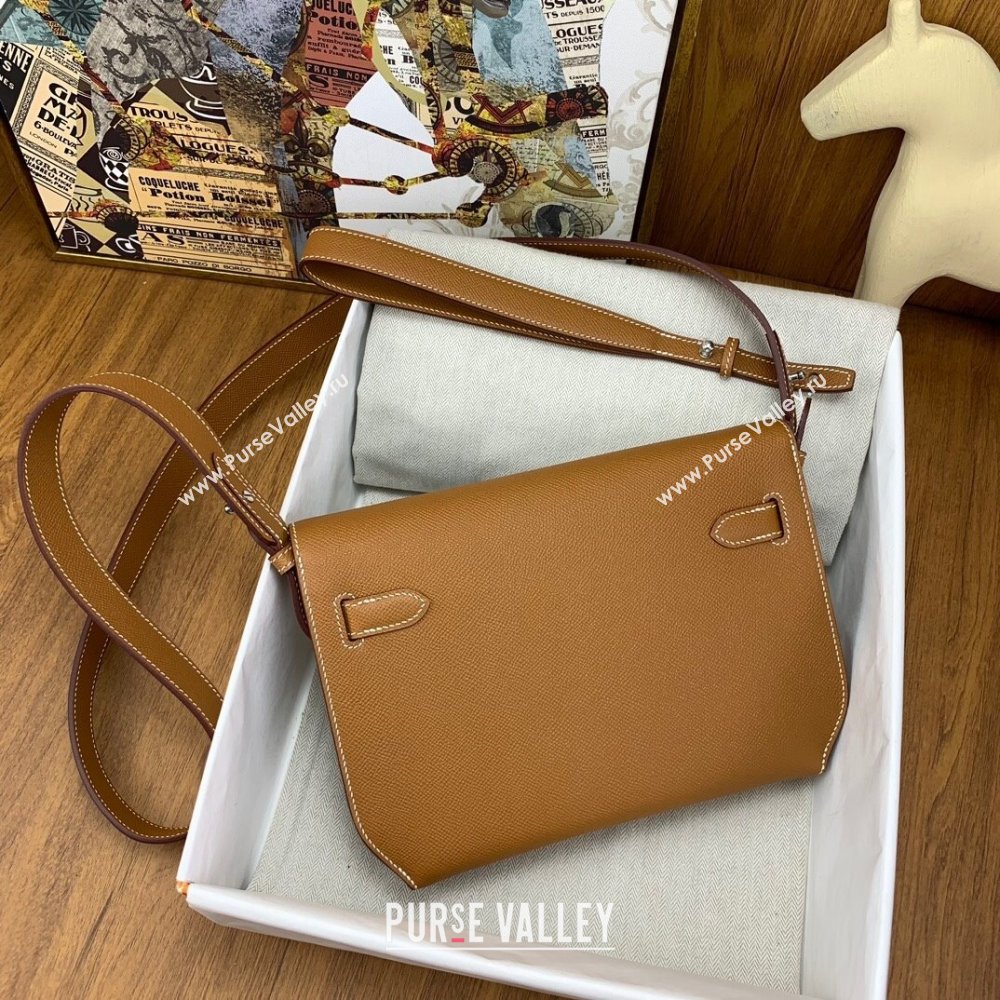 Hermes Kelly Depeches 25 Pouch in Original Epsom Leather Brown/Silver 2024 (Full Handmade) (XYA-24041013)