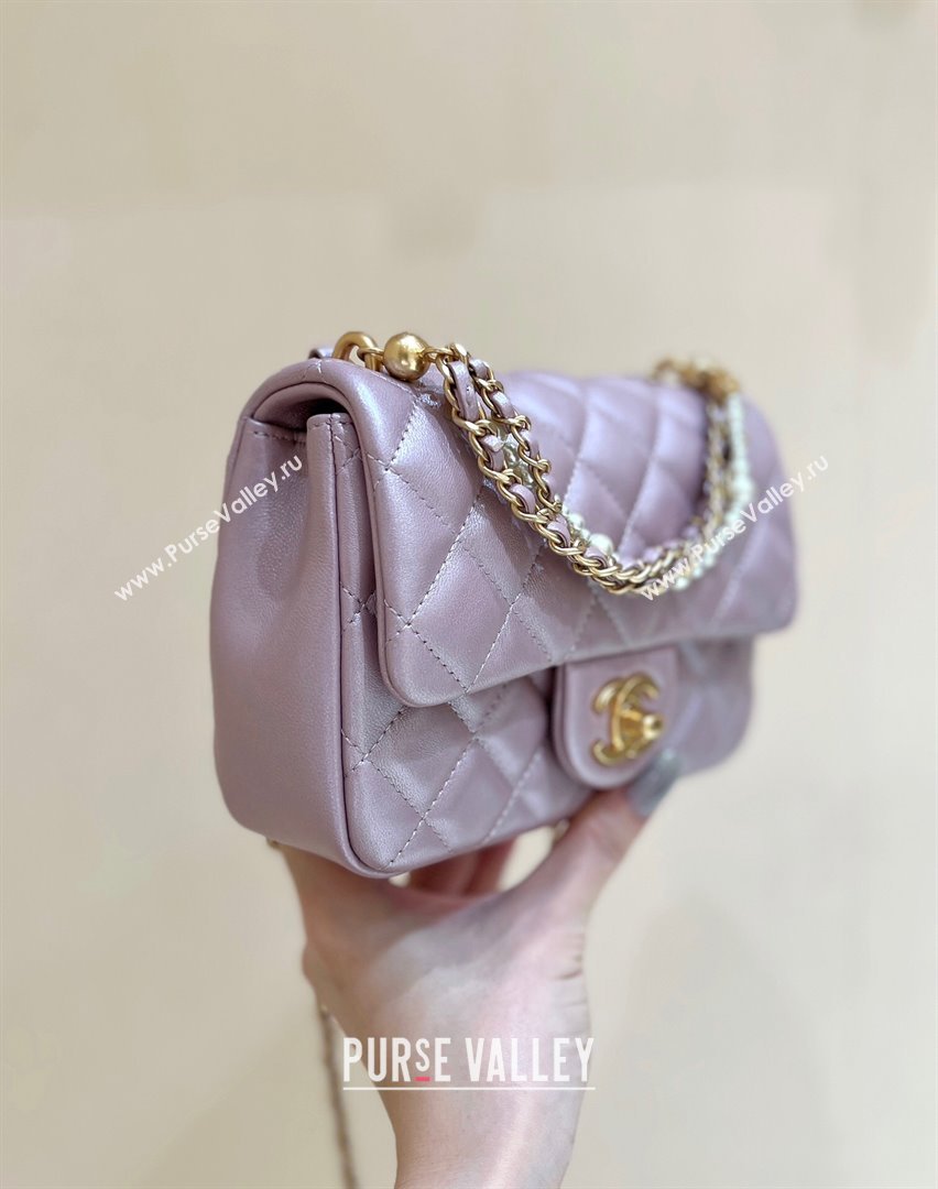 Chanel Shiny Lambskin Mini Flap Bag with Chain and Pearls AS4385 Pink 2024 Top Quality (SHUNY-24091209)