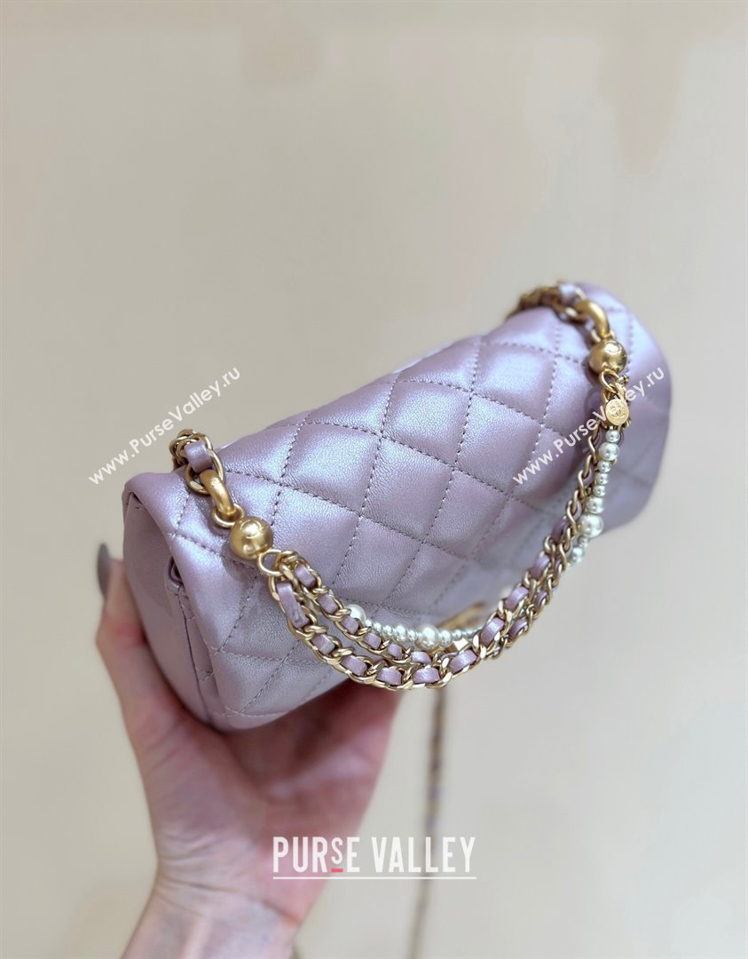 Chanel Shiny Lambskin Mini Flap Bag with Chain and Pearls AS4385 Pink 2024 Top Quality (SHUNY-24091209)