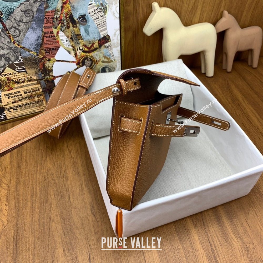 Hermes Kelly Depeches 25 Pouch in Original Epsom Leather Brown/Silver 2024 (Full Handmade) (XYA-24041013)