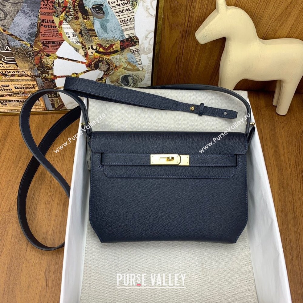 Hermes Kelly Depeches 25 Pouch in Original Epsom Leather Deep Blue/Gold 2024 (Full Handmade) (XYA-24041014)