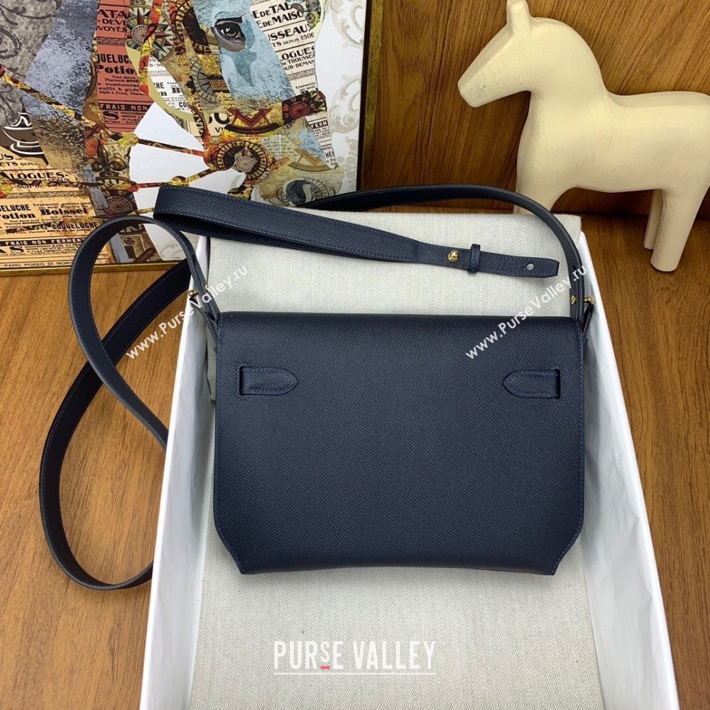 Hermes Kelly Depeches 25 Pouch in Original Epsom Leather Deep Blue/Gold 2024 (Full Handmade) (XYA-24041014)