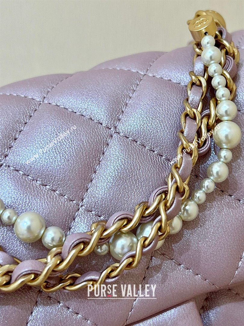 Chanel Shiny Lambskin Mini Flap Bag with Chain and Pearls AS4385 Pink 2024 Top Quality (SHUNY-24091209)