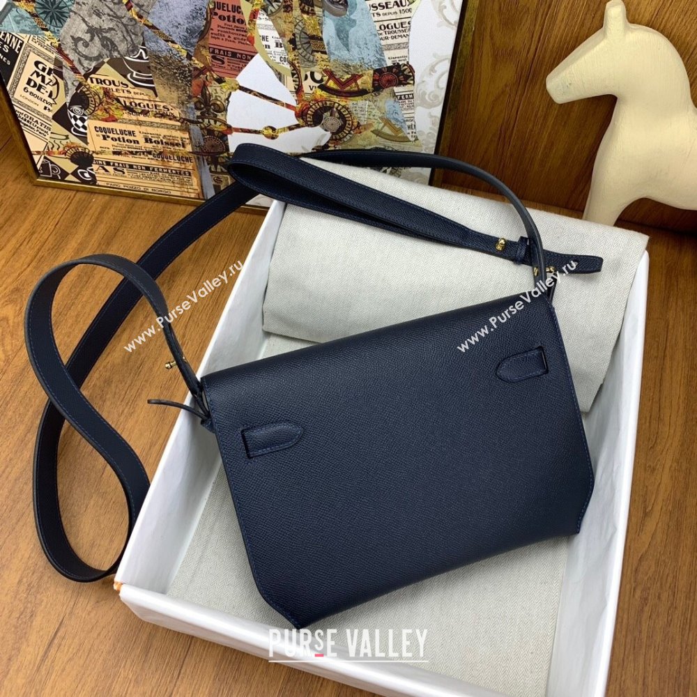Hermes Kelly Depeches 25 Pouch in Original Epsom Leather Deep Blue/Gold 2024 (Full Handmade) (XYA-24041014)