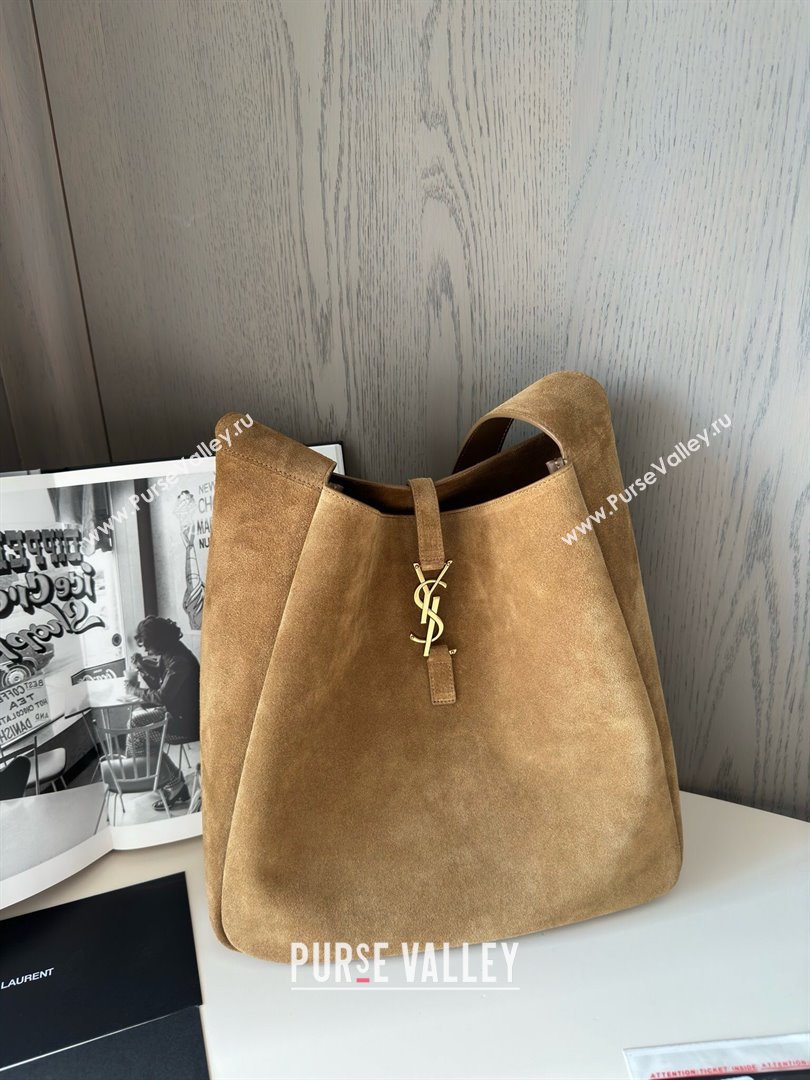 Saint Laurent LE 5 À 7 Supple Large Bucket Bag in Suede 753837 Brown Top Quality (HONGS-25010808)