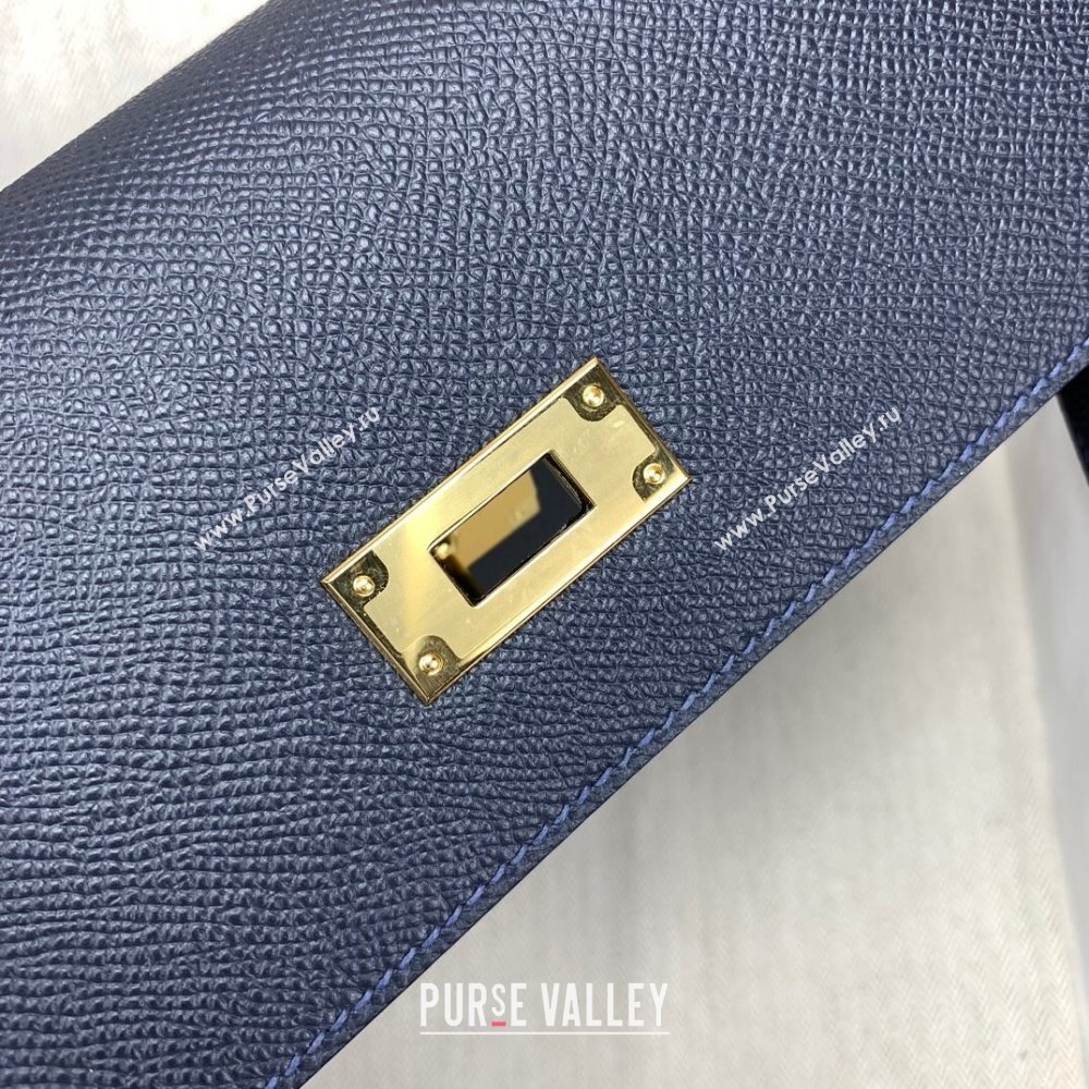 Hermes Kelly Depeches 25 Pouch in Original Epsom Leather Deep Blue/Gold 2024 (Full Handmade) (XYA-24041014)