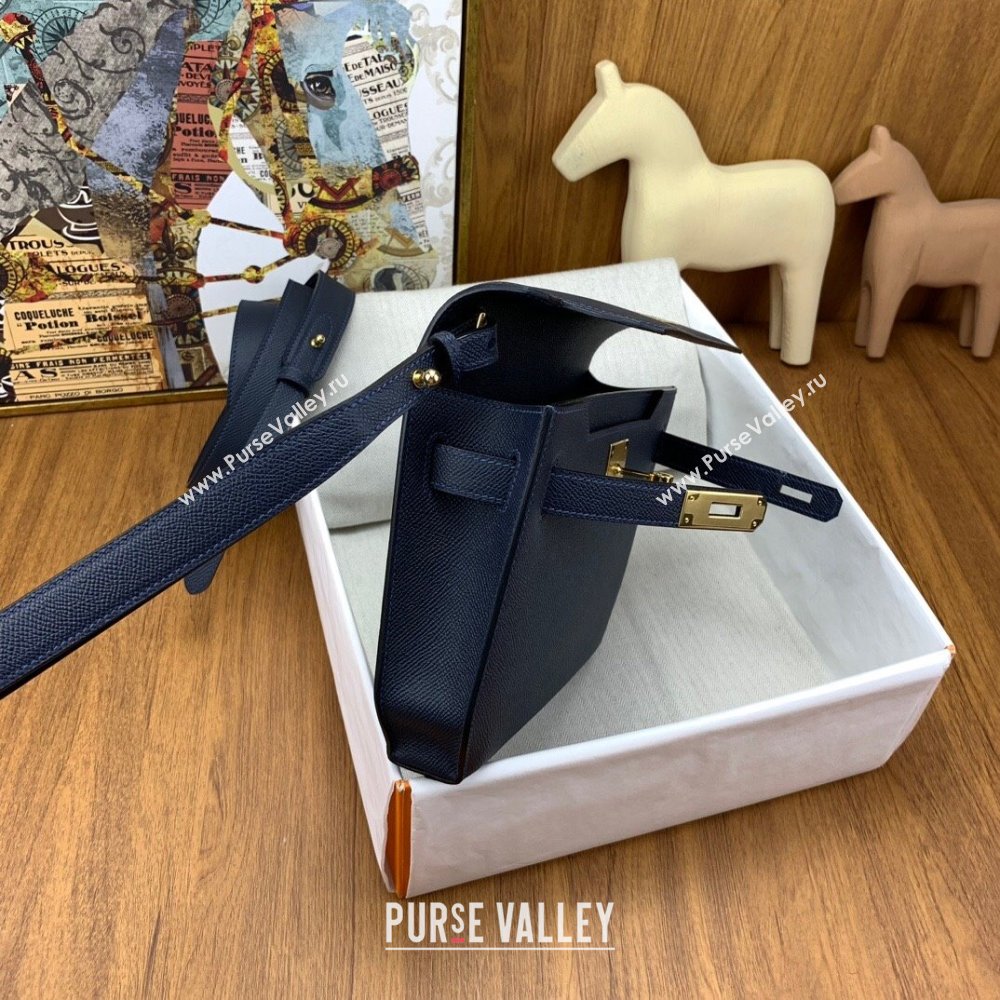 Hermes Kelly Depeches 25 Pouch in Original Epsom Leather Deep Blue/Gold 2024 (Full Handmade) (XYA-24041014)