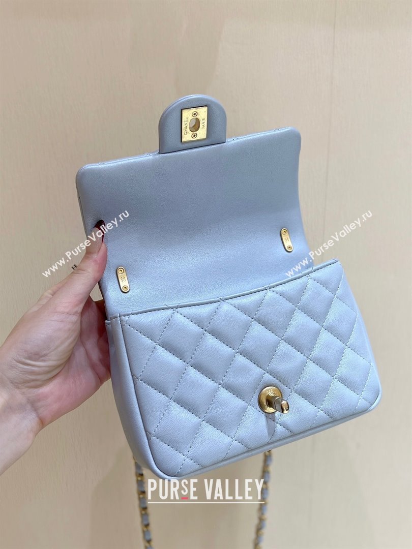 Chanel Shiny Lambskin Mini Flap Bag with Chain and Pearls AS4385 Light Blue 2024 Top Quality (SHUNY-24091211)