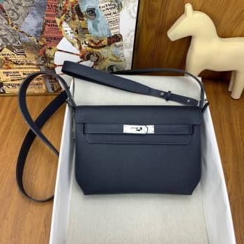 Hermes Kelly Depeches 25 Pouch in Original Epsom Leather Deep Blue/Silver 2024 (Full Handmade) (XYA-24041015)