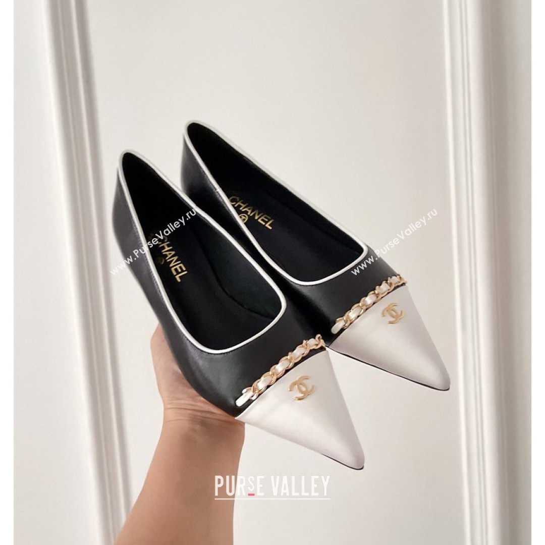 Chanel Lambskin Chain Pointed Toe Ballerinas Black 2021 (MD-21081239)