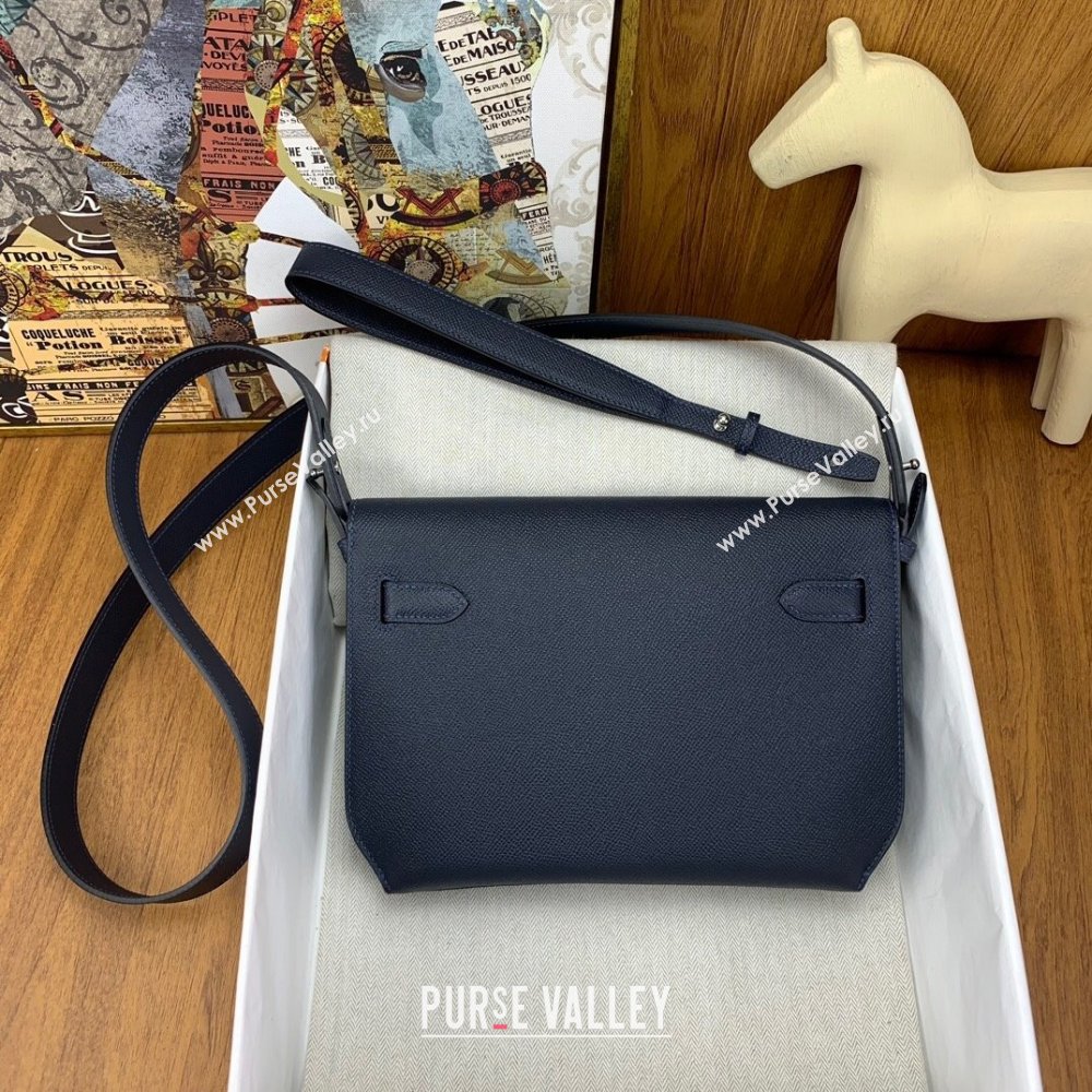Hermes Kelly Depeches 25 Pouch in Original Epsom Leather Deep Blue/Silver 2024 (Full Handmade) (XYA-24041015)