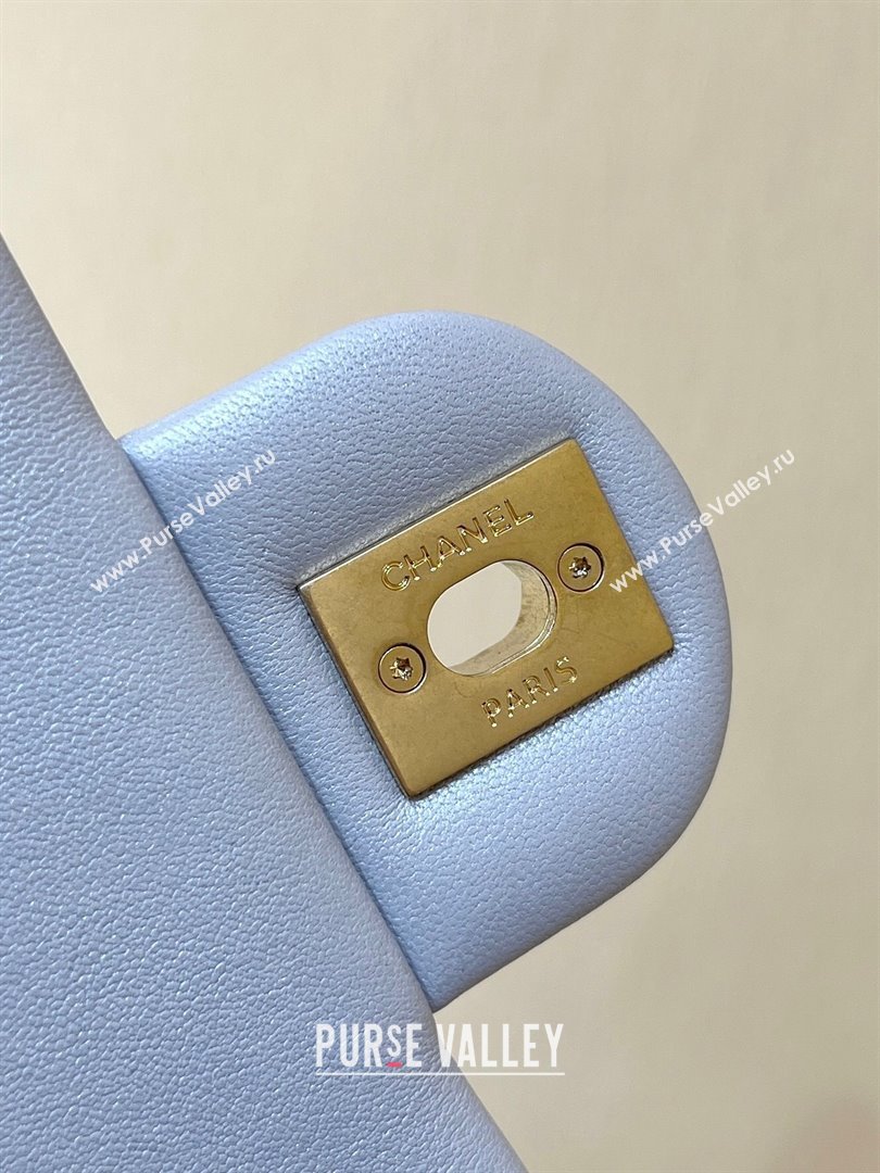 Chanel Shiny Lambskin Mini Flap Bag with Chain and Pearls AS4385 Light Blue 2024 Top Quality (SHUNY-24091211)