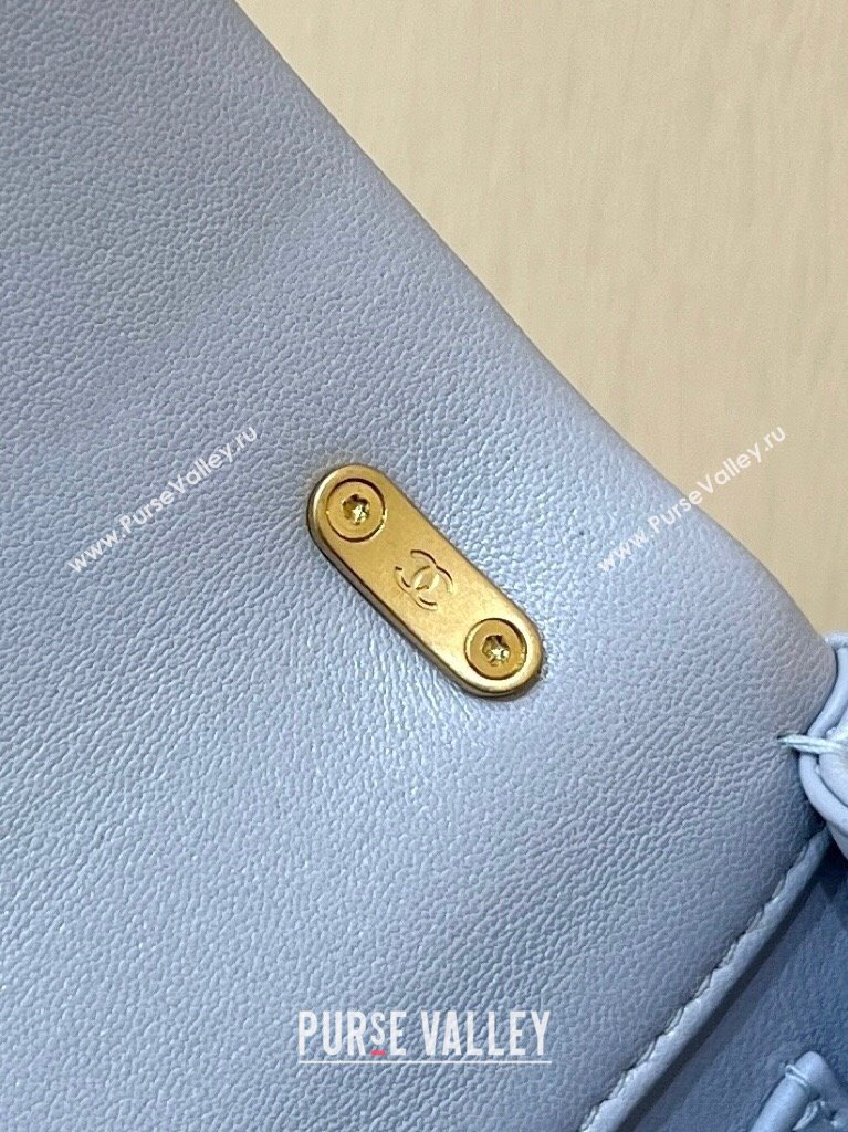 Chanel Shiny Lambskin Mini Flap Bag with Chain and Pearls AS4385 Light Blue 2024 Top Quality (SHUNY-24091211)