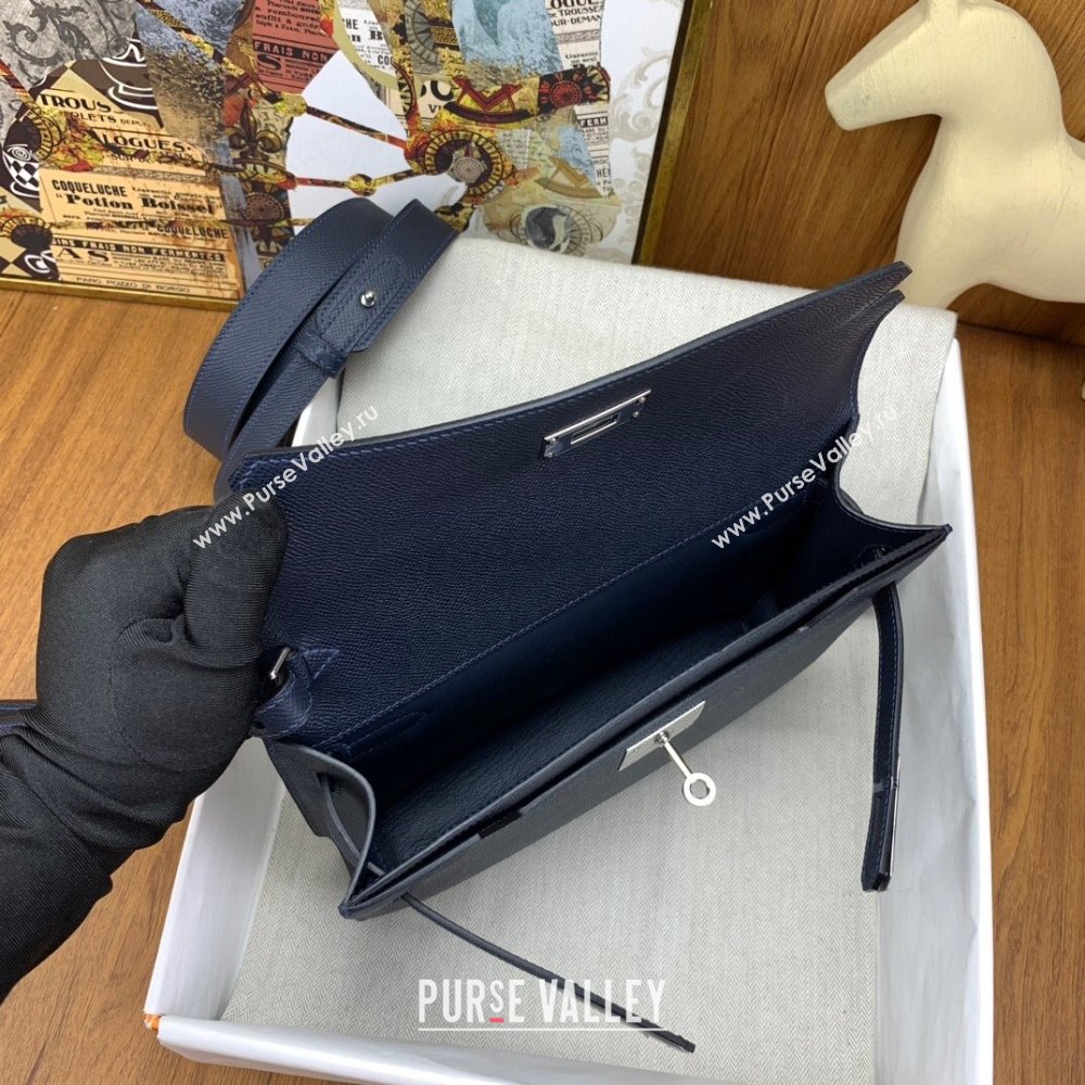 Hermes Kelly Depeches 25 Pouch in Original Epsom Leather Deep Blue/Silver 2024 (Full Handmade) (XYA-24041015)