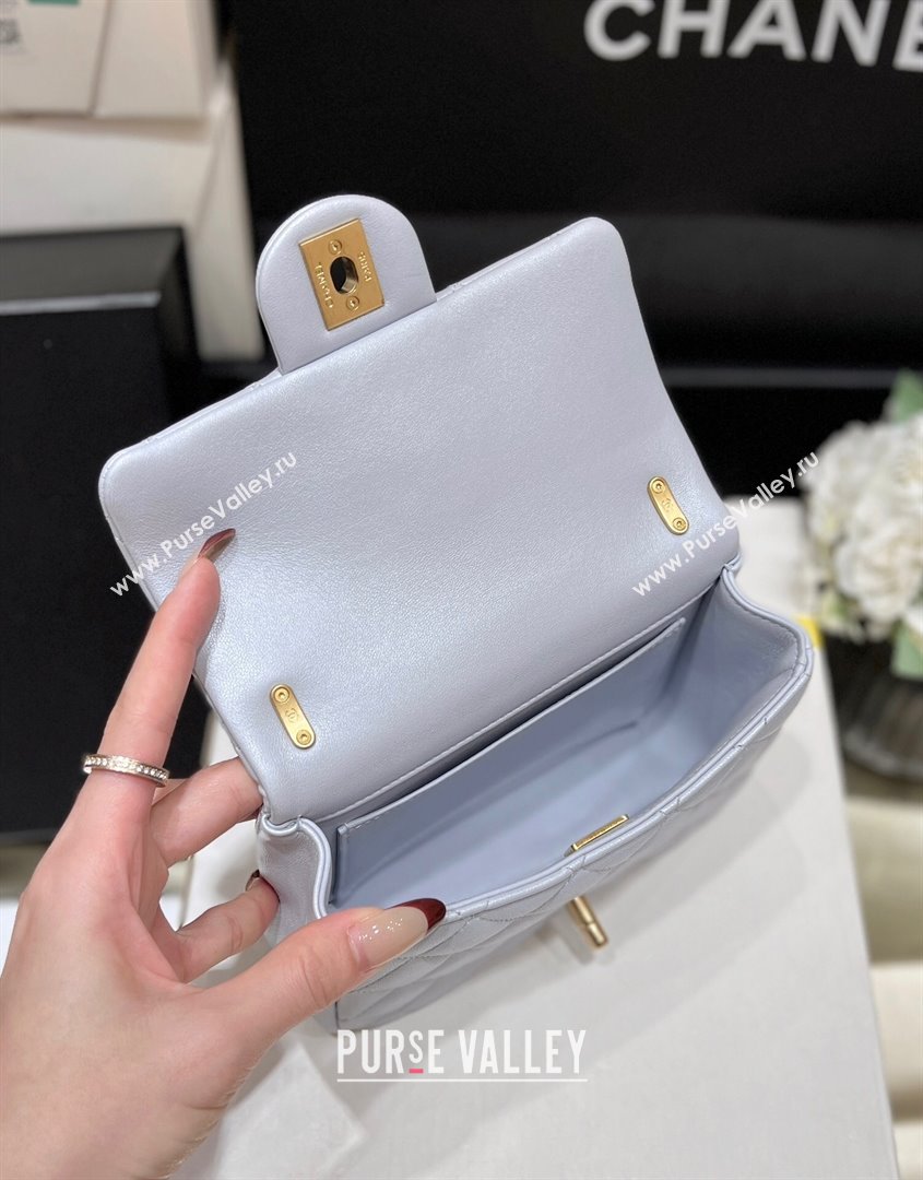 Chanel Shiny Lambskin Mini Flap Bag with Chain and Pearls AS4385 Light Blue 2024 Top Quality (SHUNY-24091211)