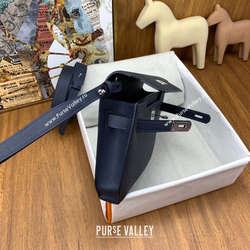Hermes Kelly Depeches 25 Pouch in Original Epsom Leather Deep Blue/Silver 2024 (Full Handmade) (XYA-24041015)