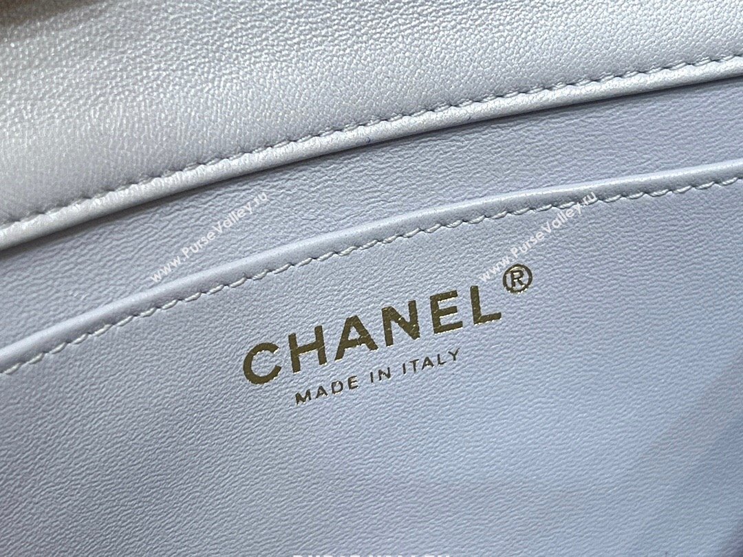 Chanel Shiny Lambskin Mini Flap Bag with Chain and Pearls AS4385 Light Blue 2024 Top Quality (SHUNY-24091211)