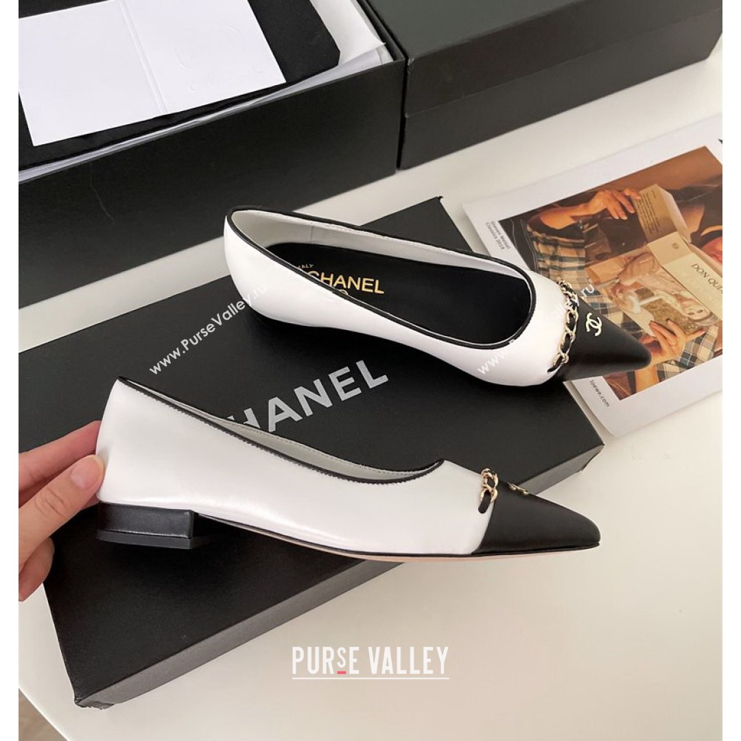 Chanel Lambskin Chain Pointed Toe Ballerinas White 2021 (MD-21081240)