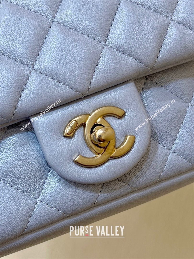 Chanel Shiny Lambskin Mini Flap Bag with Chain and Pearls AS4385 Light Blue 2024 Top Quality (SHUNY-24091211)