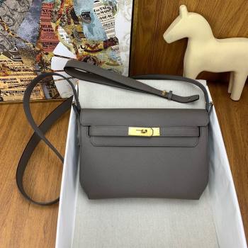 Hermes Kelly Depeches 25 Pouch in Original Epsom Leather Tinware Grey/Gold 2024 (Full Handmade) (XYA-24041016)