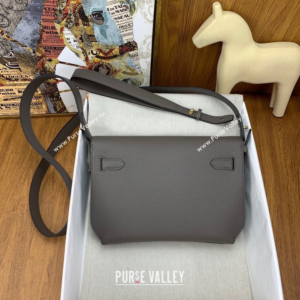 Hermes Kelly Depeches 25 Pouch in Original Epsom Leather Tinware Grey/Gold 2024 (Full Handmade) (XYA-24041016)