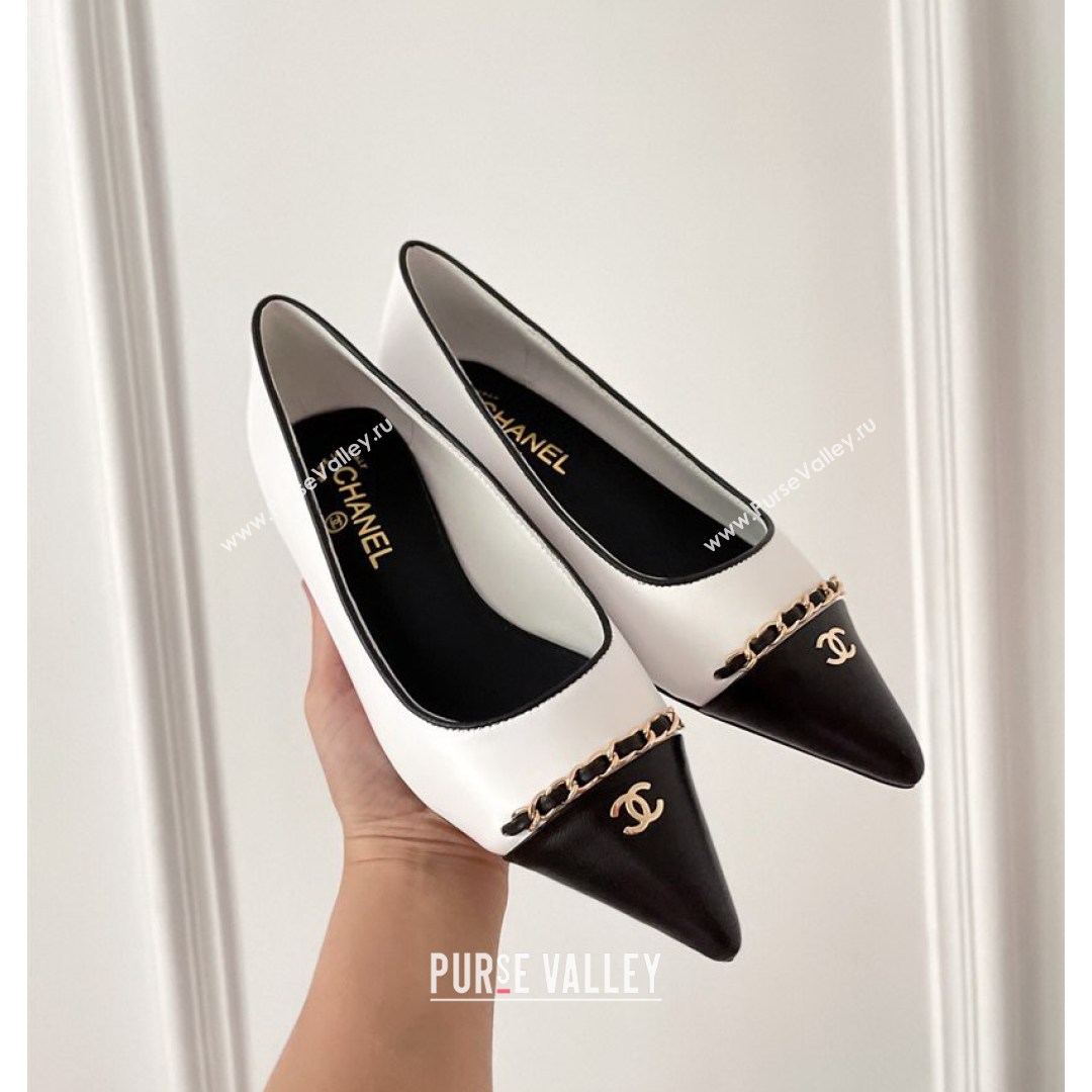 Chanel Lambskin Chain Pointed Toe Ballerinas White 2021 (MD-21081240)