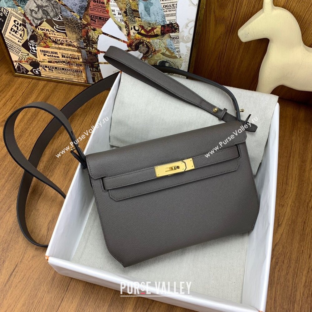 Hermes Kelly Depeches 25 Pouch in Original Epsom Leather Tinware Grey/Gold 2024 (Full Handmade) (XYA-24041016)