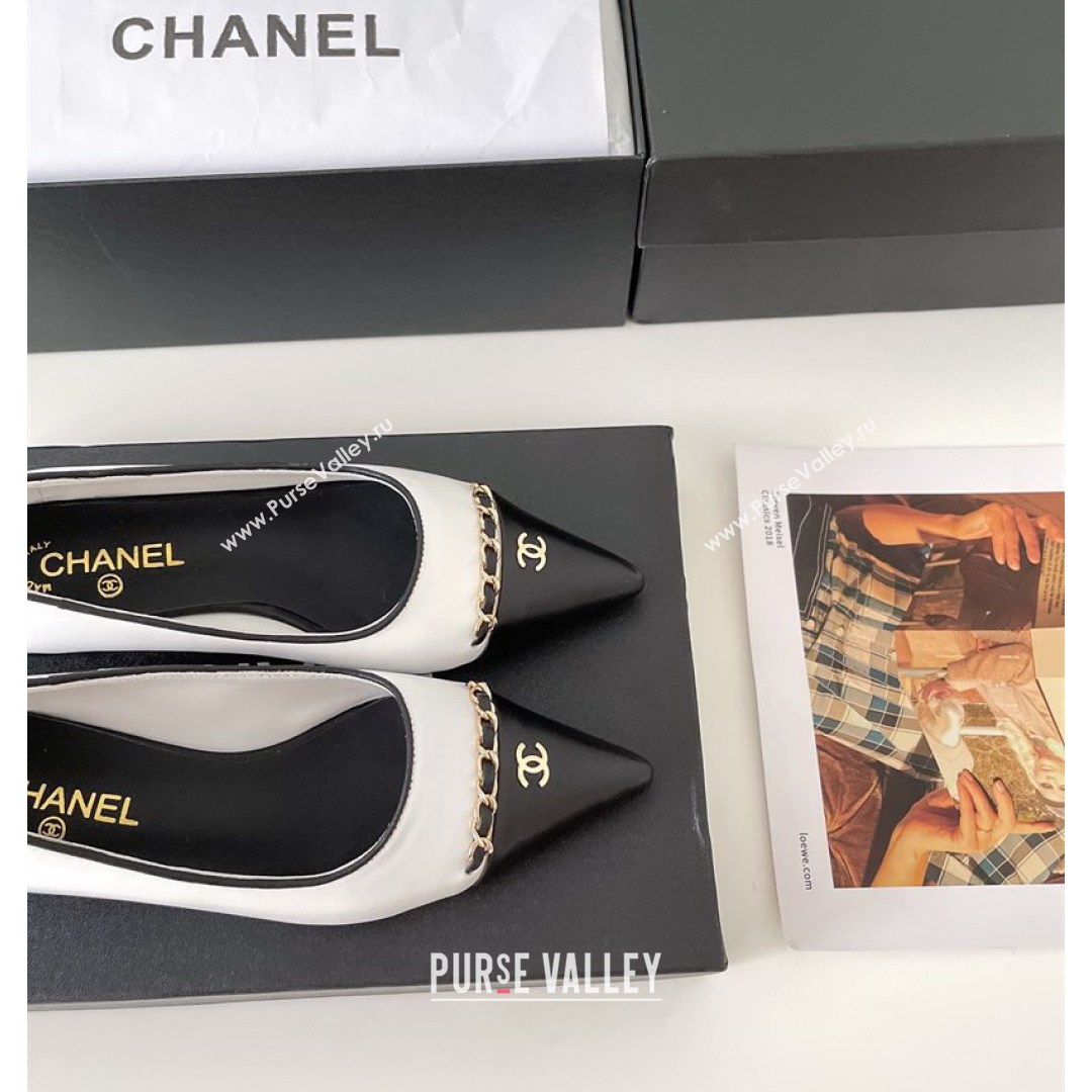 Chanel Lambskin Chain Pointed Toe Ballerinas White 2021 (MD-21081240)